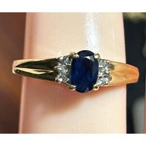 Vintage Alwand Vahan designer 14k AV yellow gold blue sapphire diamonds ring